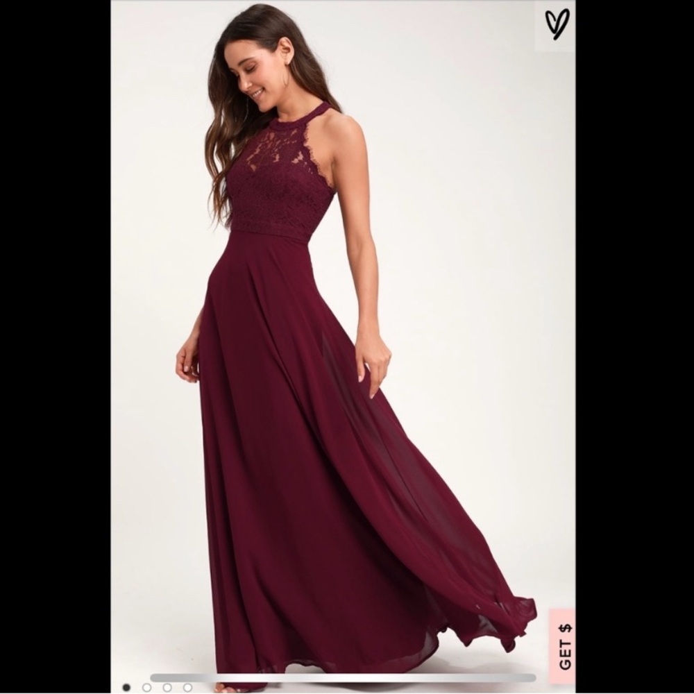 Lulu's Deep Burgundy Lace Maxi Dress